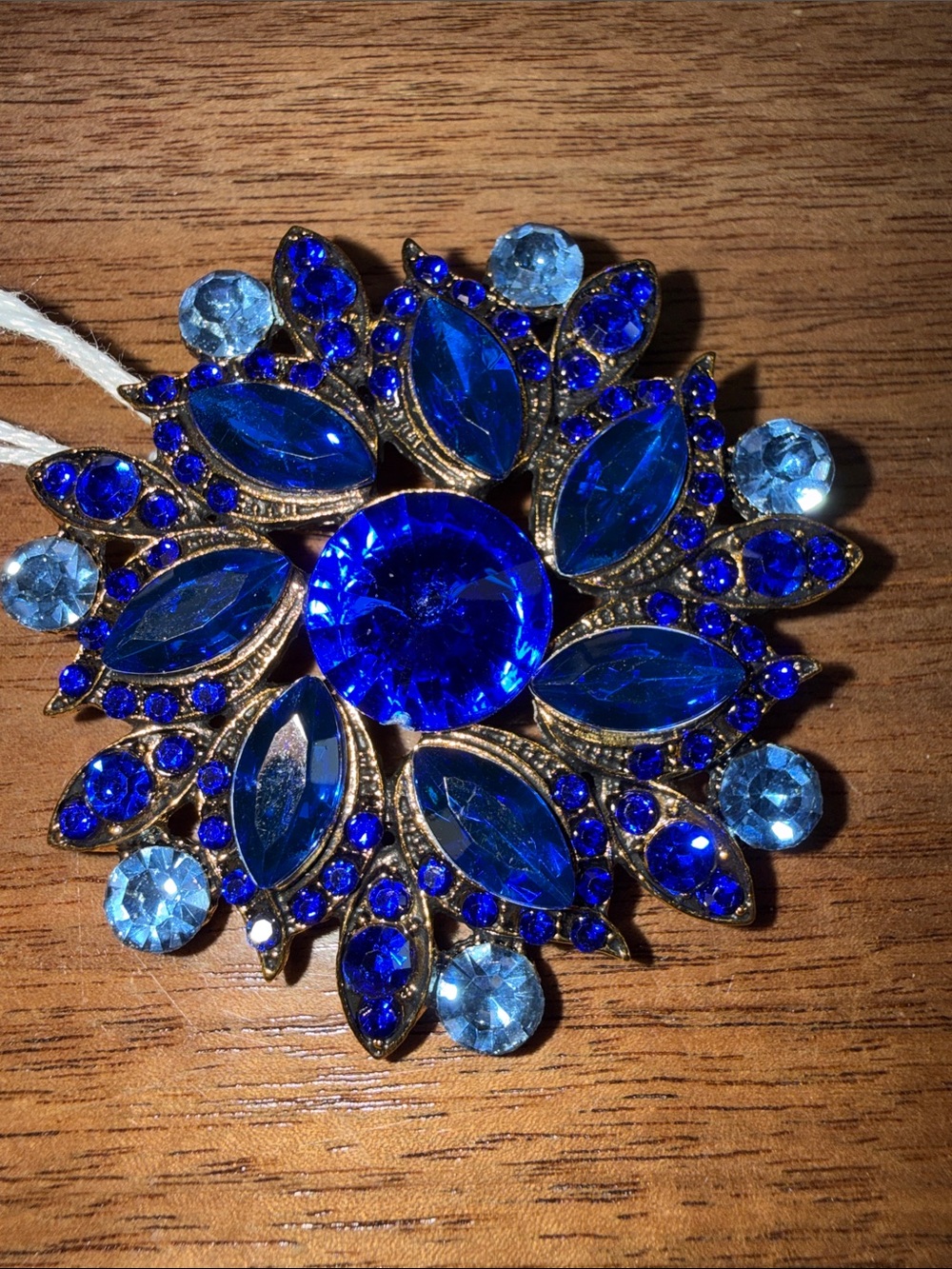 Royal Blue Crystal Sunburst Brooch - Elegant Women's Jewelry